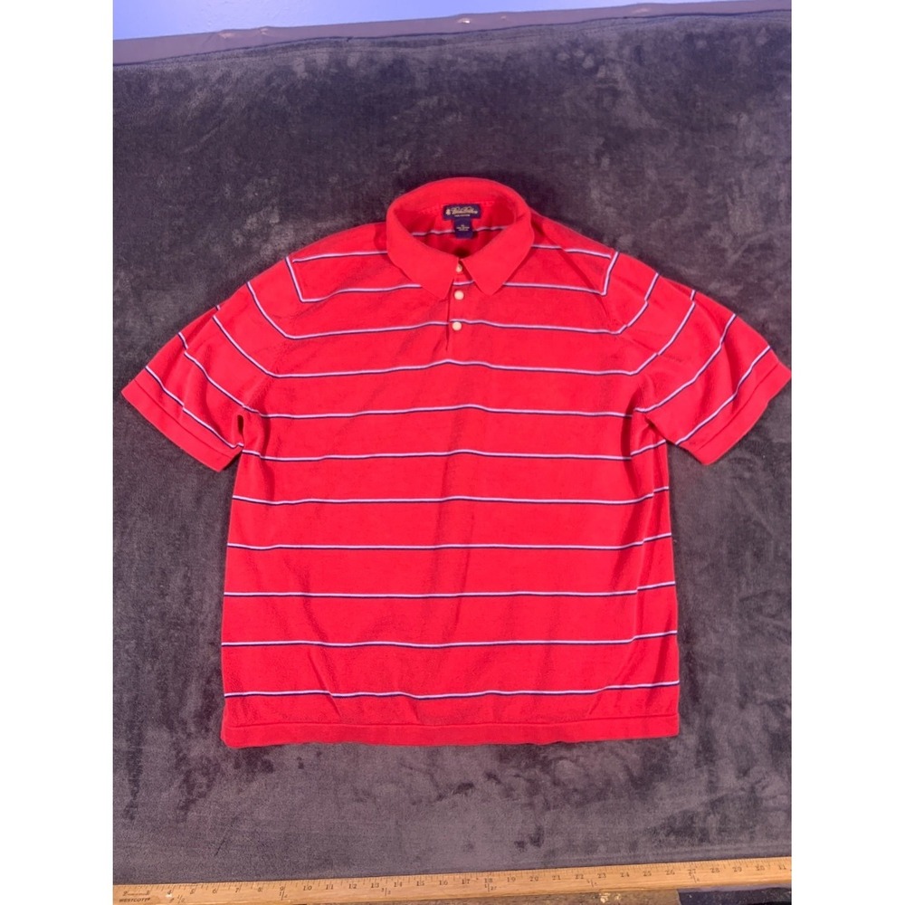 Brooks Brothers Pima‎ Cotton Striped Polo Shirt Men's XL Red Blue Short Sleeve